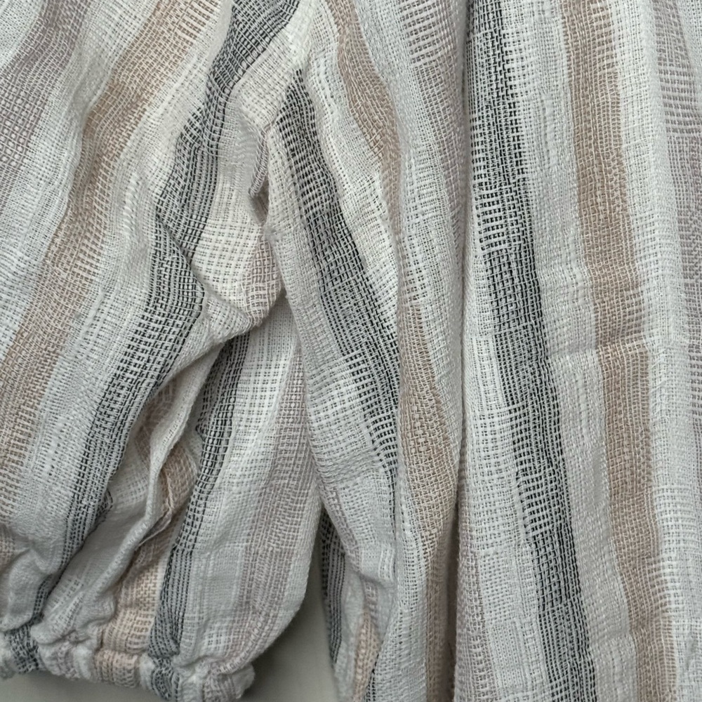 Neutral Striped Button-Down Blouse - image 2